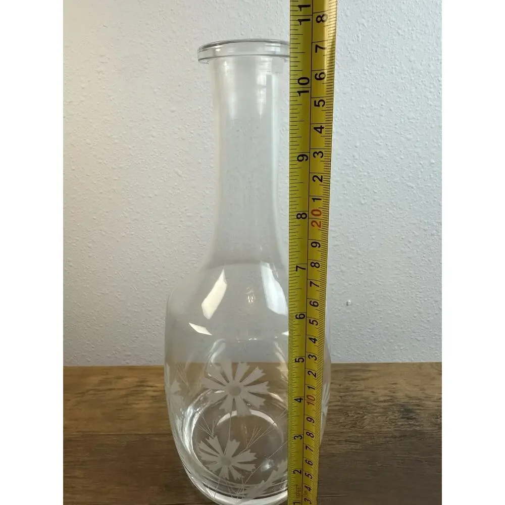 Vintage Pressed Glass Decanter w/ Etched Flowers Shabby Chic Bareware